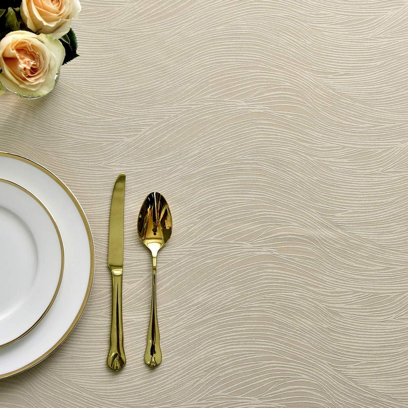 maxmill Jacquard Tablecloth Swirl Design Spillproof Wrinkle Free Heavy Weight Soft Table Cloth Decorative Fabric Table Cover for Outdoor and Indoor Use Oblong 60 x 120 Inch Beige - Image 3